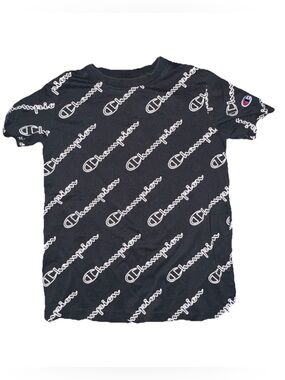 Champion Black Allover Logo Kids Short Sleeve Tee